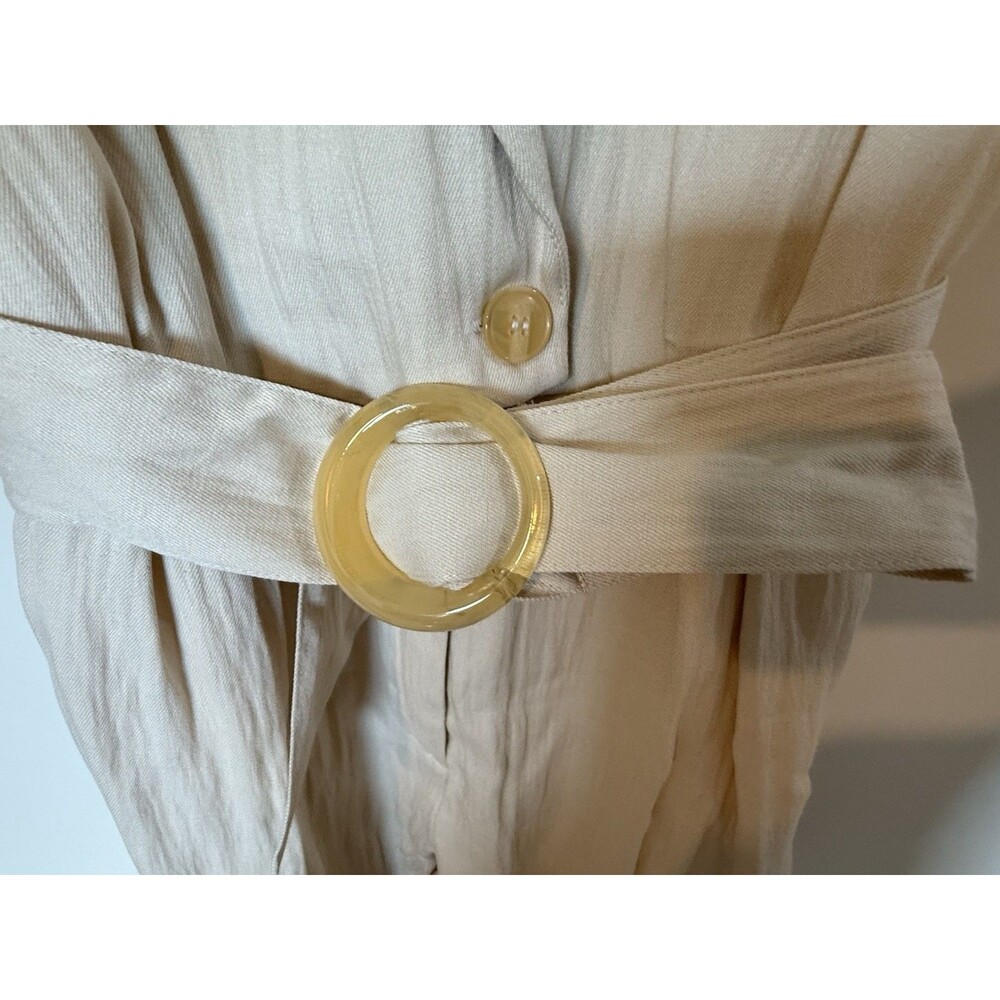 🎯 BEST TITLE: Zara Long Belted Jumpsuit Beige Women Size L Wide Leg Chic Style - Picture 6 of 16